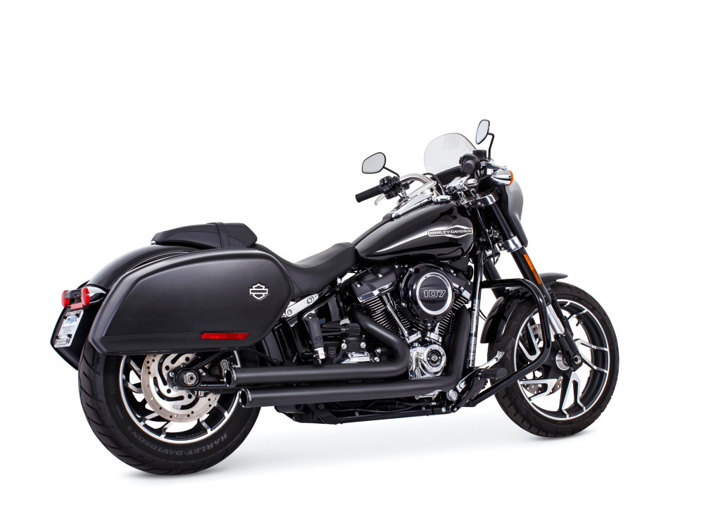 FREEDOM PERFORMANCE EXHAUST Independence Staggered Exhaust – Black with Black End Caps. Fits Softail 2018up.