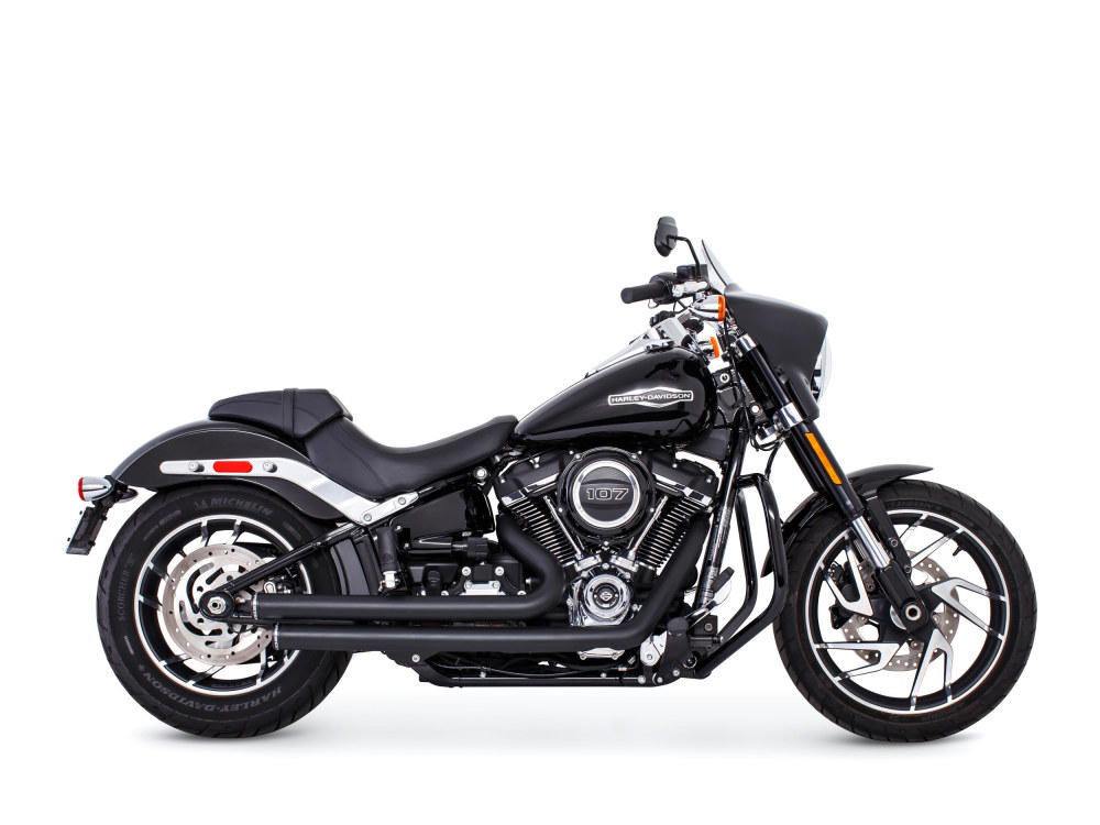 FREEDOM PERFORMANCE EXHAUST Independence Staggered Exhaust – Black with Black End Caps. Fits Softail 2018up.
