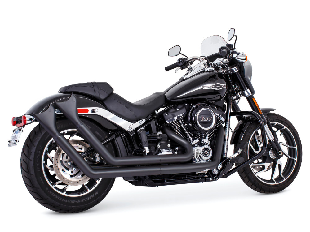 FREEDOM PERFORMANCE EXHAUST Upsweeps Exhaust – Black with Black Sharktail End Caps. Fits Softail 2018up.