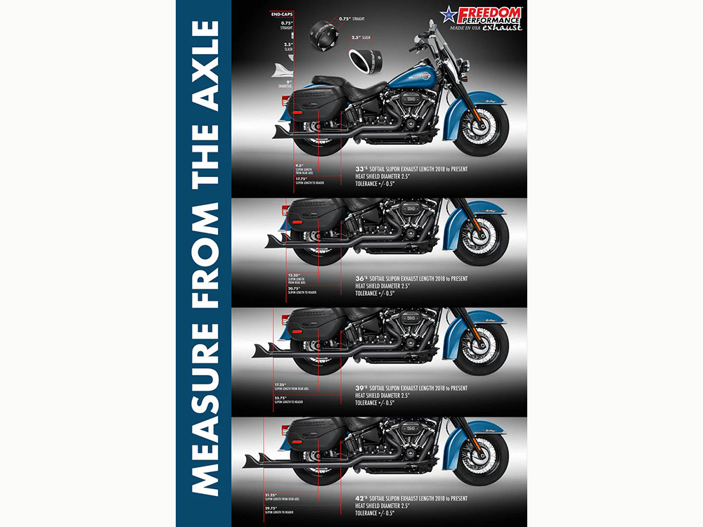 FREEDOM PERFORMANCE EXHAUST 39in. True Dual SharkTail Exhaust – Black. Fits Softail 2018up.