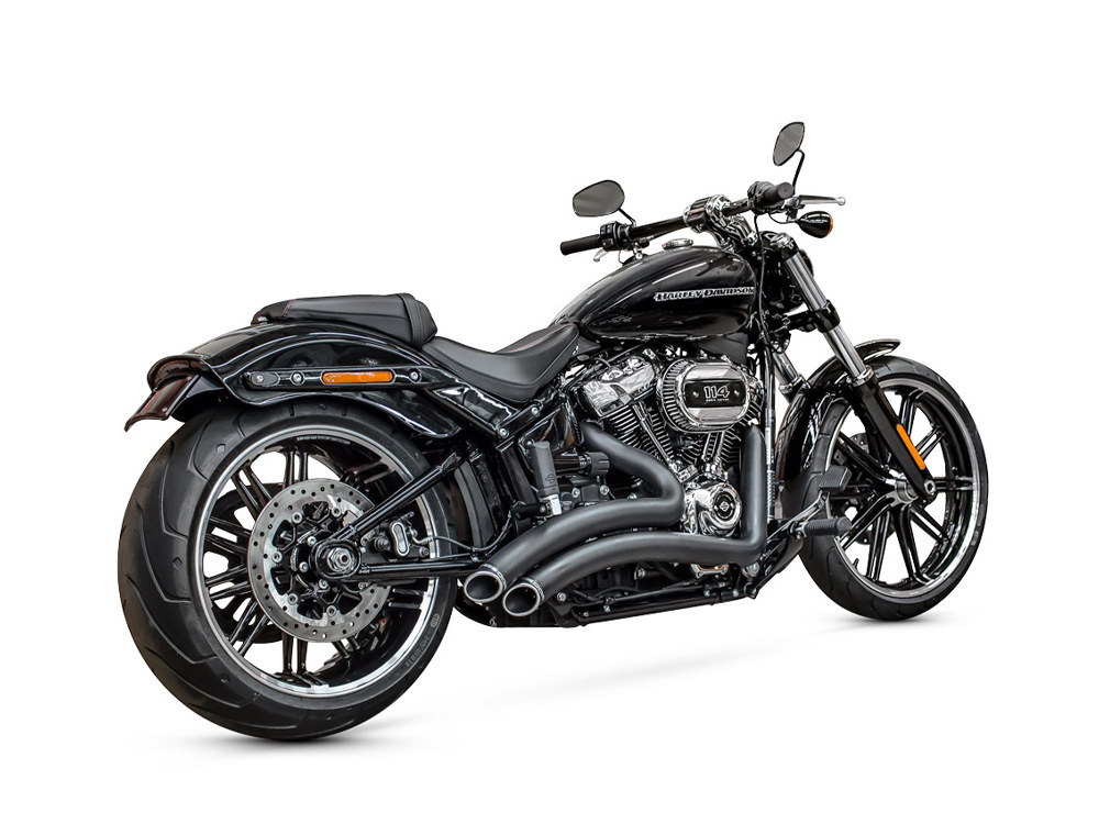 FREEDOM PERFORMANCE EXHAUST Sharp Curve Radius Exhaust – Black with Black End Caps. Fits Softail 2018up.