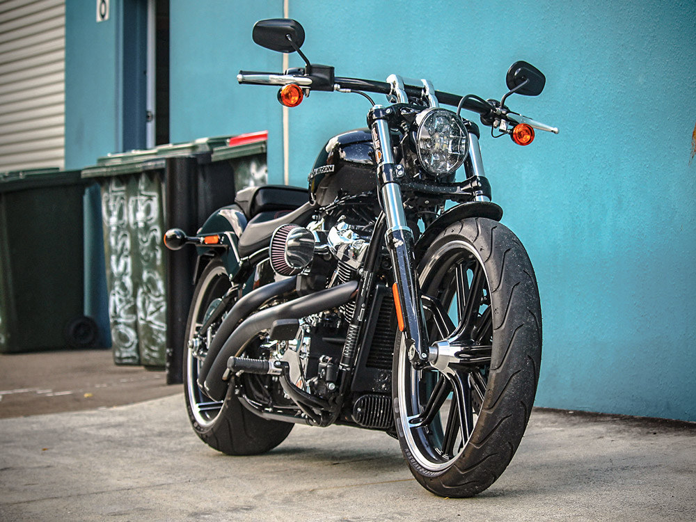 FREEDOM PERFORMANCE EXHAUST Radical Radius Exhaust – Black with Black End Caps. Fits Softail 2018up.