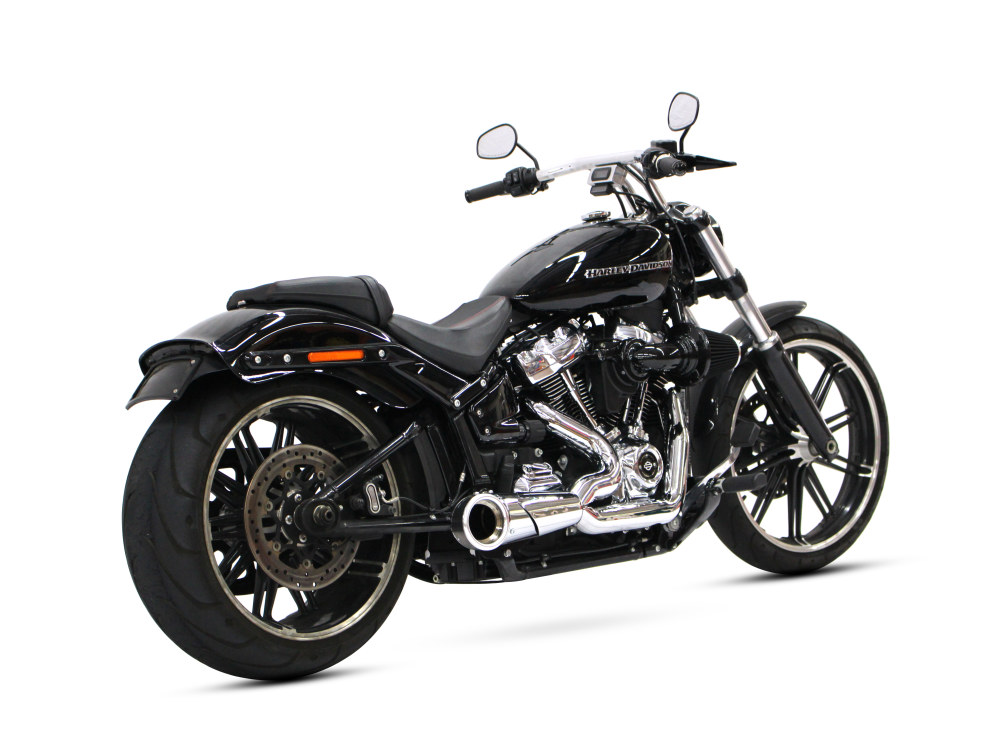FREEDOM PERFORMANCE EXHAUST Turnout 2-into-1 Exhaust – Chrome with Black End Cap. Fits Softail 2018up.