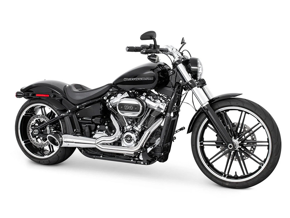 FREEDOM PERFORMANCE EXHAUST Turnout 2-into-1 Exhaust – Chrome with Black End Cap. Fits Softail 2018up.