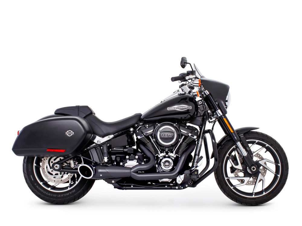 FREEDOM PERFORMANCE EXHAUST Turnout 2-into-1 Exhaust with Black Finish & Black End Cap. Fits Softail 2018up