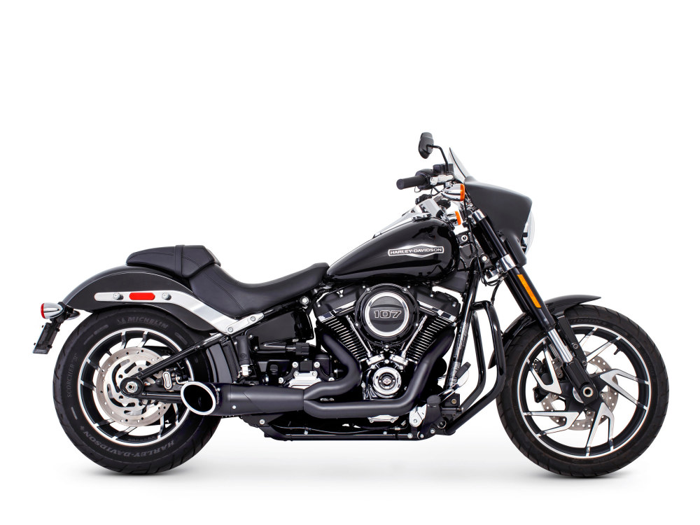 FREEDOM PERFORMANCE EXHAUST Turnout 2-into-1 Exhaust with Black Finish & Black End Cap. Fits Softail 2018up
