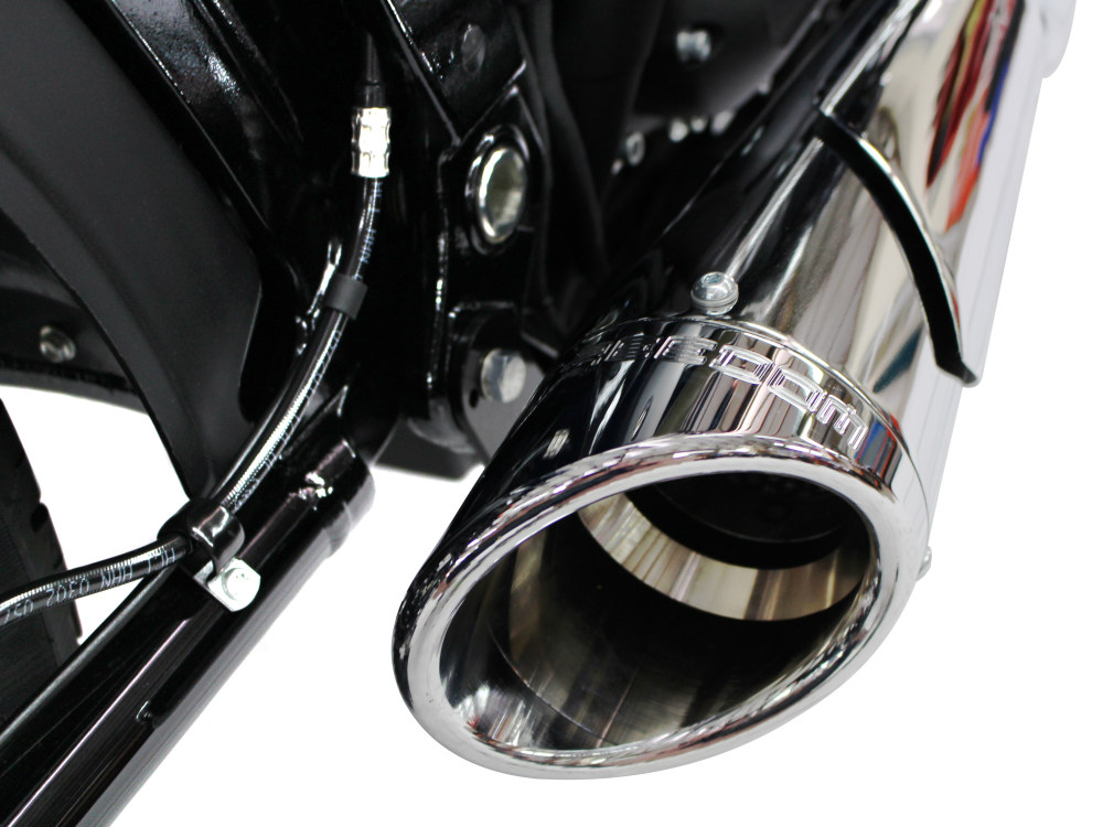 FREEDOM PERFORMANCE EXHAUST Combat Shorty 2-into-1 Exhaust – Chrome with Chrome End Cap. Fits Softail 2018up.