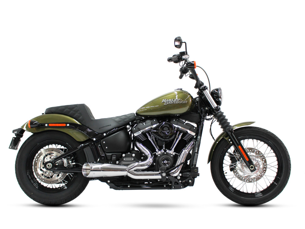 FREEDOM PERFORMANCE EXHAUST Combat Shorty 2-into-1 Exhaust – Chrome with Chrome End Cap. Fits Softail 2018up.