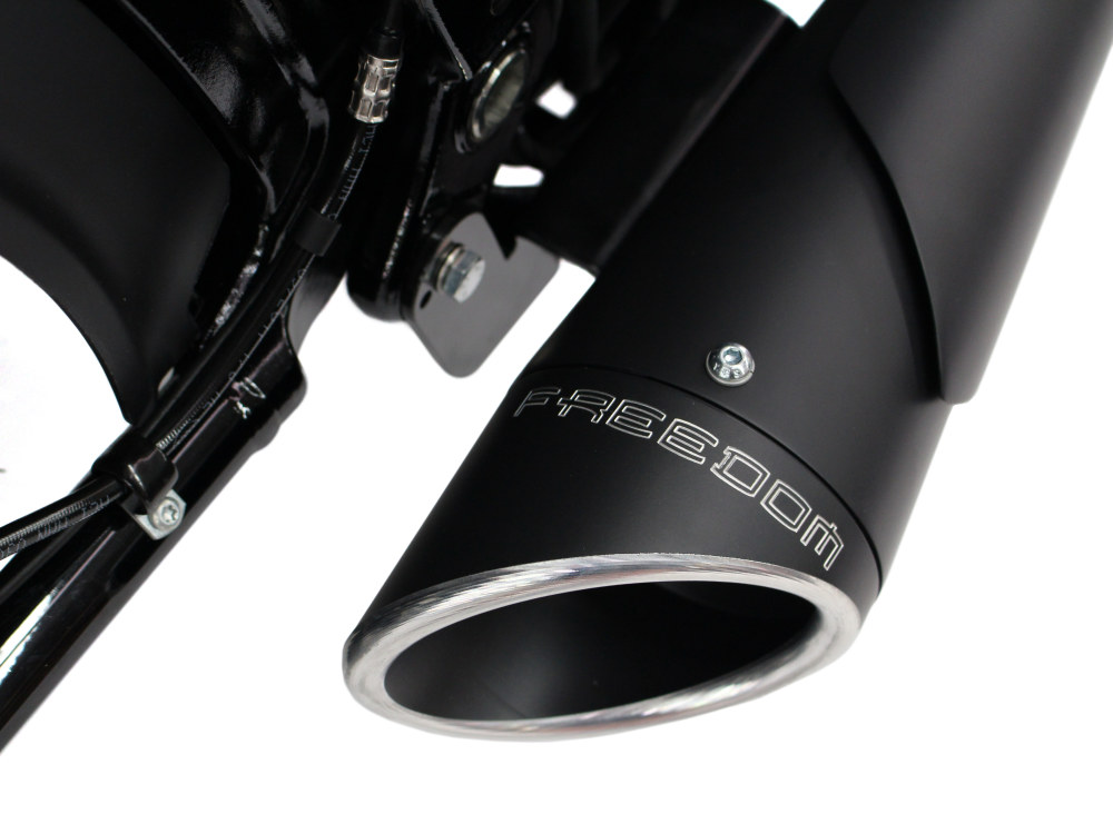 FREEDOM PERFORMANCE EXHAUST Combat Shorty 2-into-1 Exhaust – Black with Black End Cap. Fits Softail 2018up.