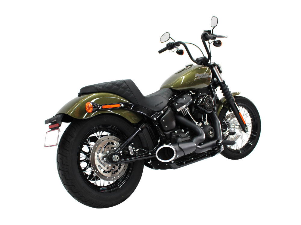 FREEDOM PERFORMANCE EXHAUST Combat Shorty 2-into-1 Exhaust – Black with Black End Cap. Fits Softail 2018up.