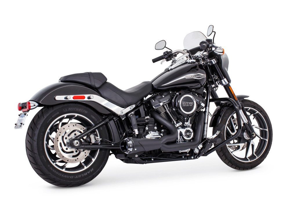 FREEDOM PERFORMANCE EXHAUST American Outlaw Shorty 2-into-1 Exhaust – Black with Black End Cap. Fits Softail 2018up.