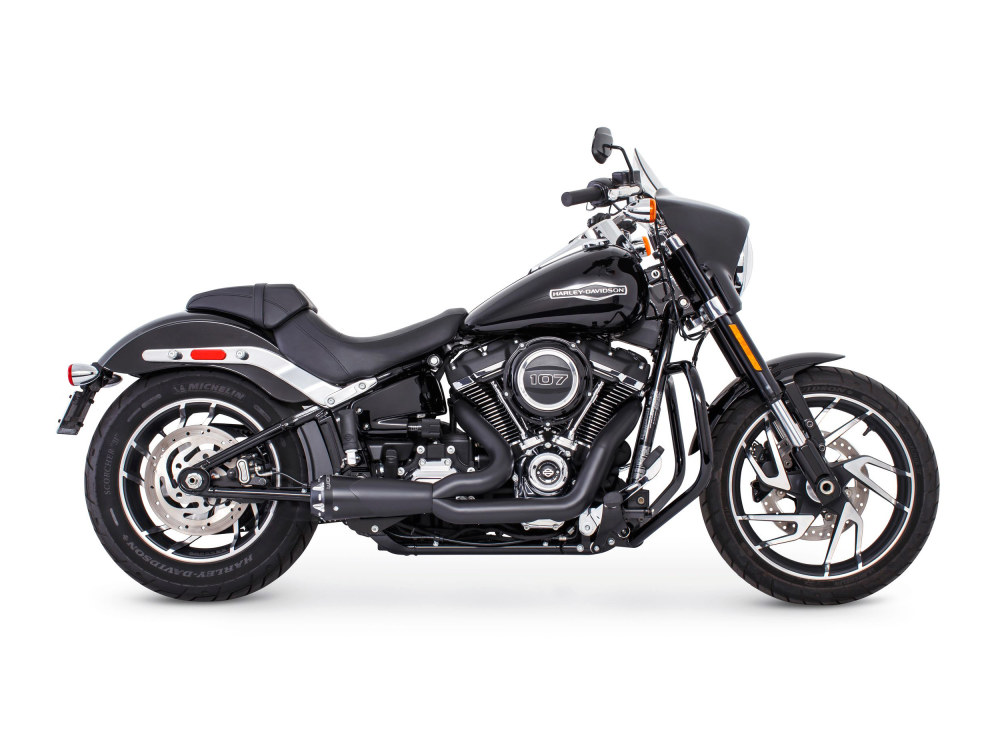 FREEDOM PERFORMANCE EXHAUST American Outlaw Shorty 2-into-1 Exhaust – Black with Black End Cap. Fits Softail 2018up.