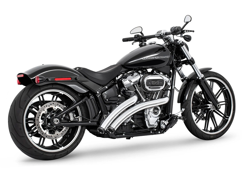 FREEDOM PERFORMANCE EXHAUST Radical Ground Pounder Exhaust – Chrome with Black Straight Cut End Caps. Fits Softail 2018up