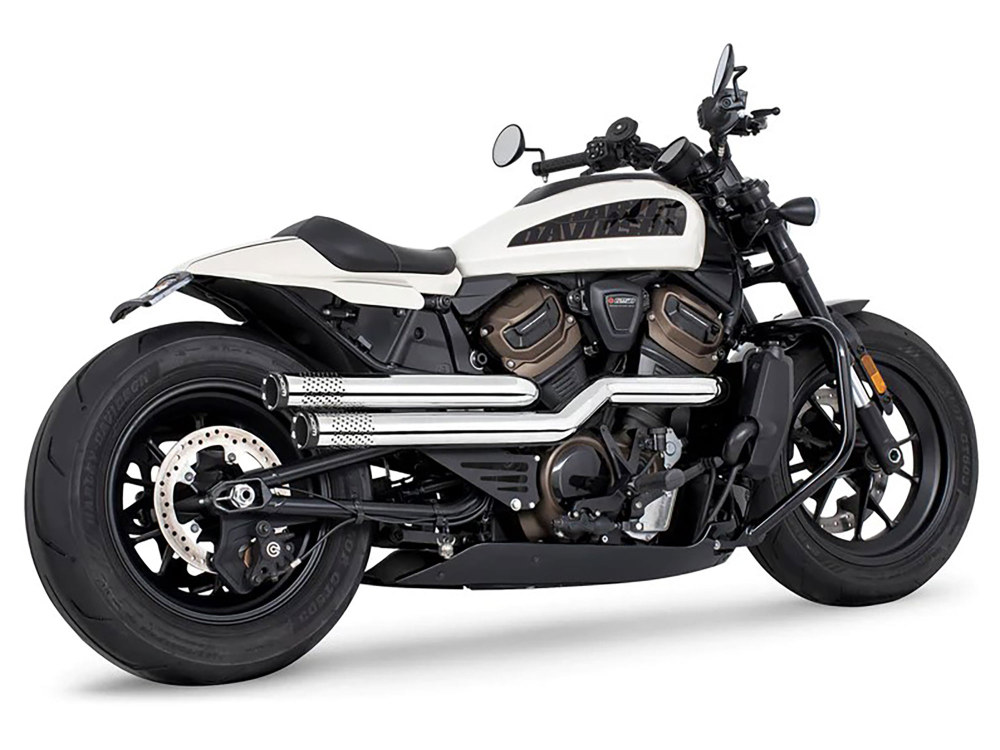 FREEDOM PERFORMANCE EXHAUST Independence Perforated High Exhaust – Chrome with Black End Caps. Fits Sportster S 2021-2023