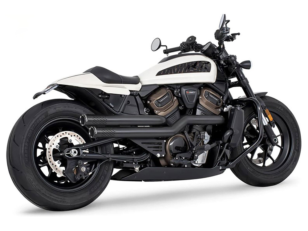 FREEDOM PERFORMANCE EXHAUST Independence Perforated High Exhaust – Black with Black End Caps. Fits Sportster S 2021-2023