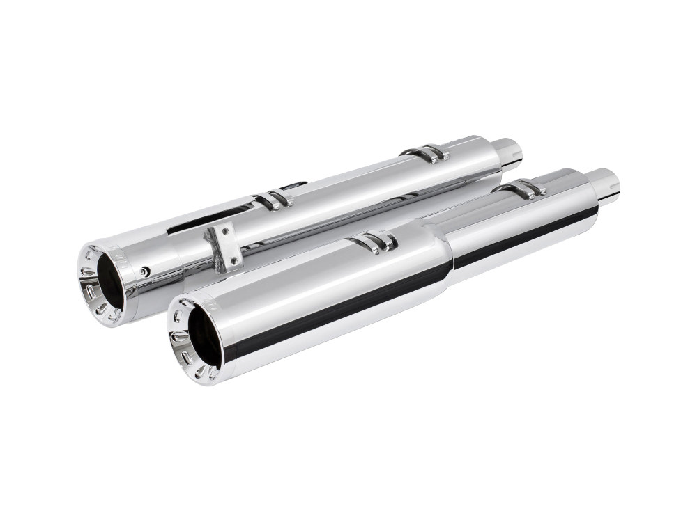 FREEDOM PERFORMANCE EXHAUST 4.5in. Slip-On Mufflers – Chrome with Chrome Straight End Caps. Fits Indian Big Twin 2014up with Hard Saddle Bags.