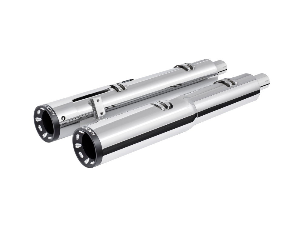 FREEDOM PERFORMANCE EXHAUST 4.5in. Slip-On Mufflers – Chrome with Sculpted Straight End Caps. Fits Indian Big Twin 2014up with Hard Saddle Bags.