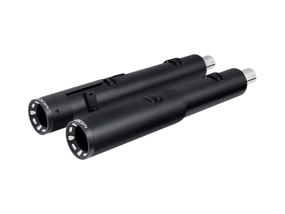 FREEDOM PERFORMANCE EXHAUST 4.5in. Slip-On Mufflers – Black with Sculpted Straight End Caps. Fits Indian Big Twin 2014up with Hard Saddle Bags.