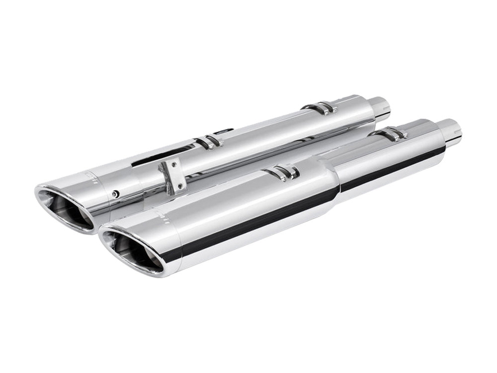 FREEDOM PERFORMANCE EXHAUST 4.5in. Slip-On Mufflers – Chrome with Chrome Slash End Caps. Fits Indian Big Twin 2014up with Hard Saddle Bags.