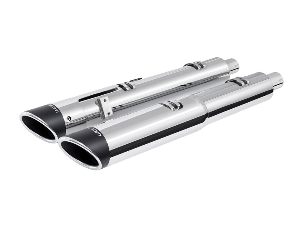 FREEDOM PERFORMANCE EXHAUST 4.5in. Slip-On Mufflers – Chrome with Sculpted Slash End Caps. Fits Indian Big Twin 2014up with Hard Saddle Bags.