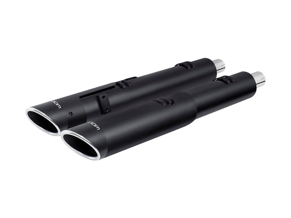 FREEDOM PERFORMANCE EXHAUST 4.5in. Slip-On Mufflers – Black with Sculpted Slash End Caps. Fits Indian Big Twin 2014up with Hard Saddle Bags.