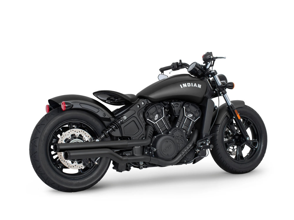 FREEDOM PERFORMANCE EXHAUST 2.5in. Slip-On Mufflers – Black with Black Straight End Caps. Fits Indian Scout 2015-2024
