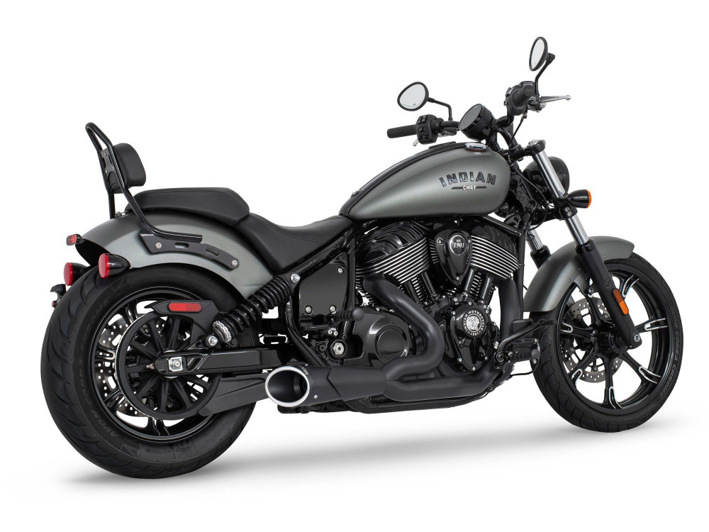 FREEDOM PERFORMANCE EXHAUST Combat 2-into-1 Exhaust – Black with Black End Cap. Fits Indian Cruiser 2022up