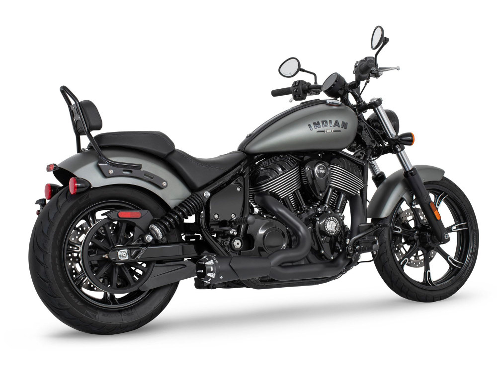FREEDOM PERFORMANCE EXHAUST American Outlaw Shorty 2-into-1 Exhaust – Black with Black End Cap. Fits Indian Cruiser 2022up
