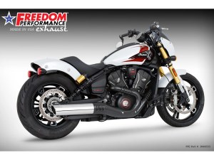 FREEDOM PERFORMANCE EXHAUST 4in. Slip-On Muffler – Chrome with Chrome End Cap. Fits Indian Scout 2025up FREEDOM PERFORMANCE EXHAUST 4in. Slip-On Muffler – Chrome with Chrome End Cap. Fits Indian Scout 2025up