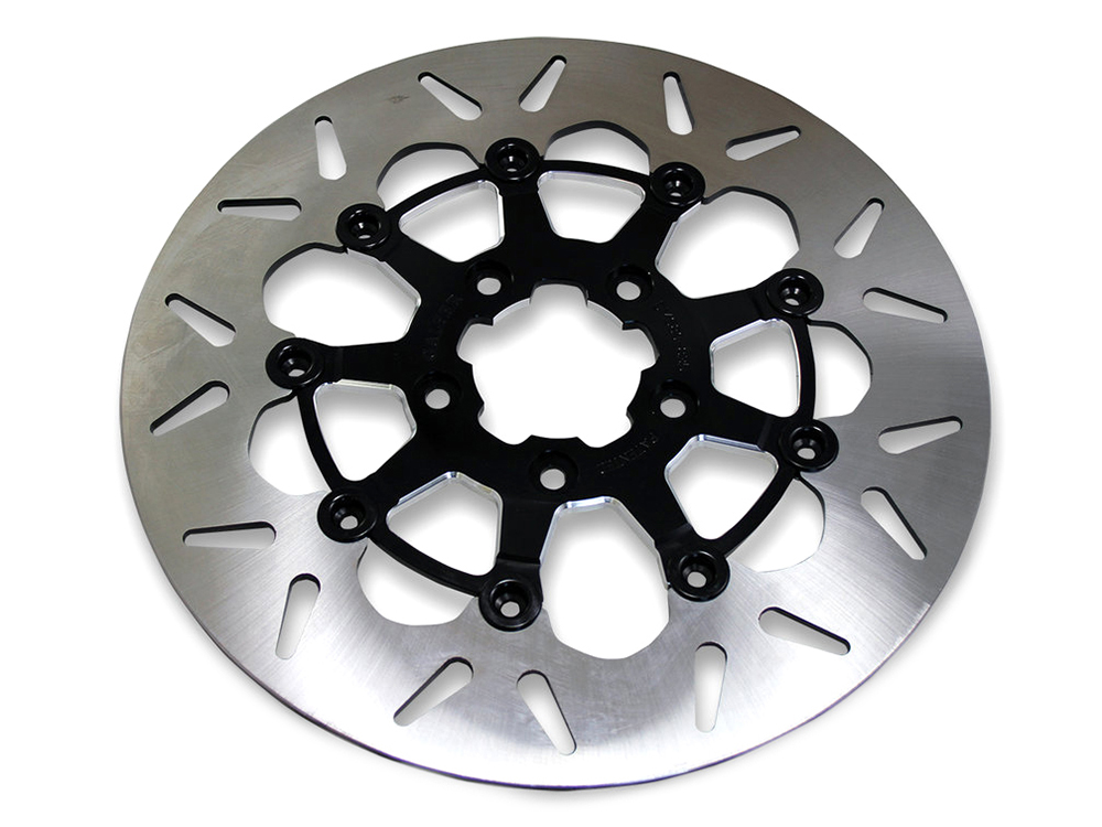 GBRAKES 11.5in. Rear Floating Round Disc Rotor with Contrast Cut Carrier. Fits Big Twin 2000up & Sportster 2000-2010.
