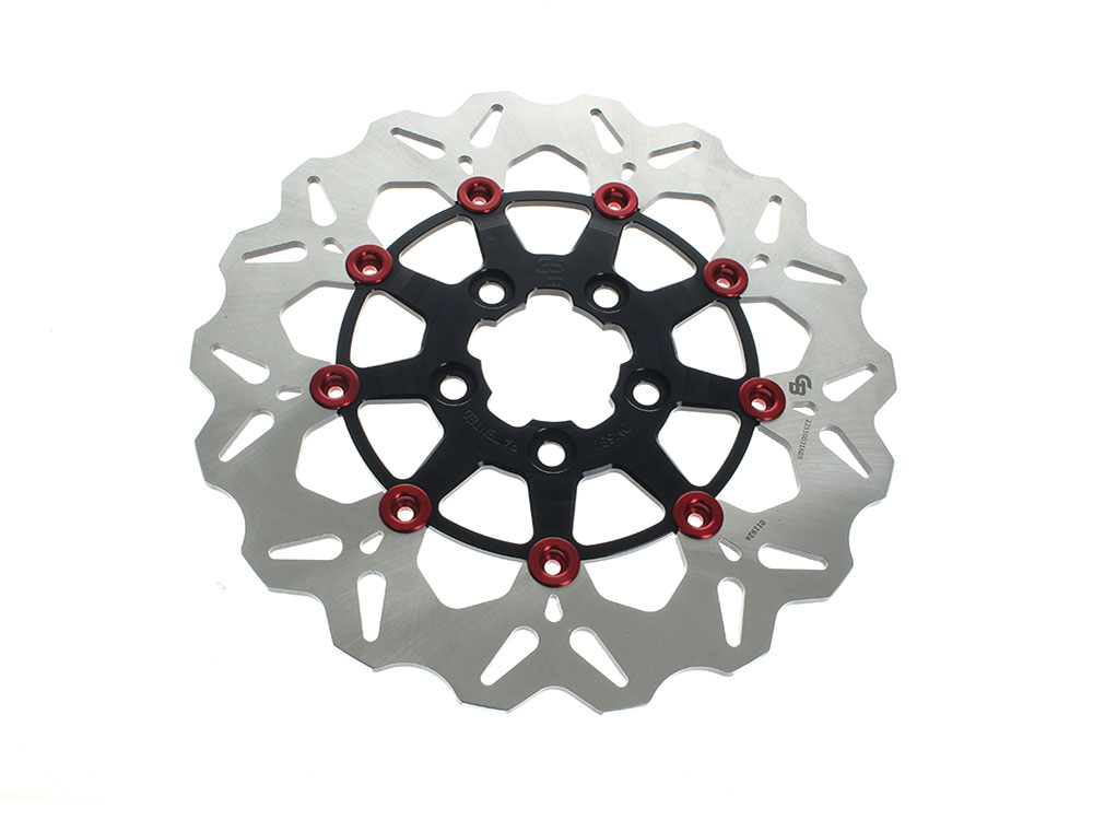 GBRAKES 11.5in. Rear Floating Wave Disc Rotor – Black with Red Buttons. Fits Big Twin 2000up & Sportster 2000-2010.