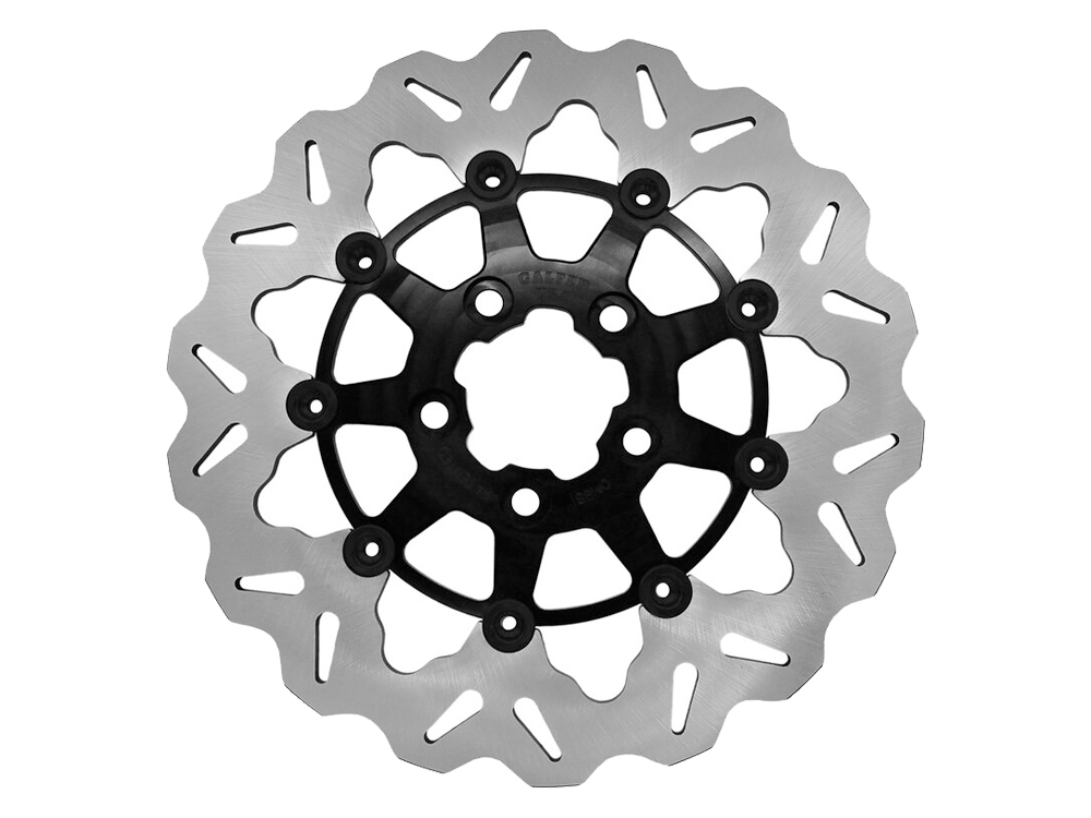 GBRAKES 11.5in. Rear Floating Wave Disc Rotor with Black Carrier. Fits Big Twin 2000up & Sportster 2000-2010.
