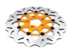 GBRAKES 11.8in. Front Wave Floating Disc Rotor with Gold Carrier. Fits Dyna 2006-2017, Softail 2015up, Sportster 2014-2021 & Some Touring 2008-2023 GBRAKES 11.8in. Front Wave Floating Disc Rotor with Gold Carrier. Fits Dyna 2006-2017, Softail 2015up, Sportster 2014-2021 & Some Touring 2008-2023