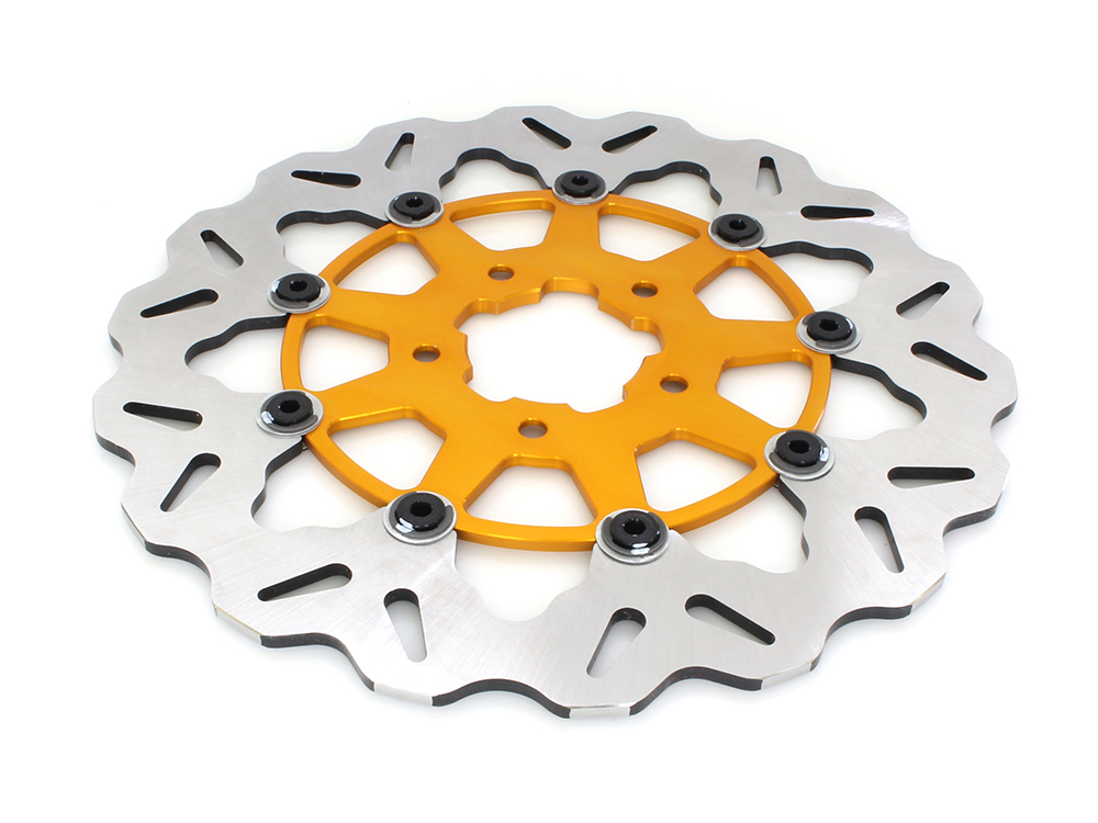 GBRAKES 11.5in. Front Wave Floating Disc Rotor with Gold Carrier. Fits Big Twin & Sportster 2000-2014.