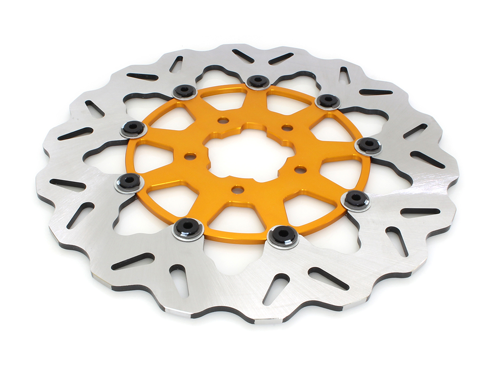 GBRAKES 11.8in. Front Wave Floating Disc Rotor with Gold Carrier. Fits Dyna 2006-2017, Softail 2015up, Sportster 2014-2021 & Some Touring 2008-2023