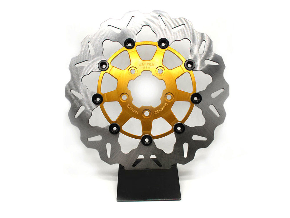 GBRAKES 11.8in. Front Wave Floating Disc Rotor with Gold Carrier. Fits Dyna 2006-2017, Softail 2015up, Sportster 2014-2021 & Some Touring 2008-2023