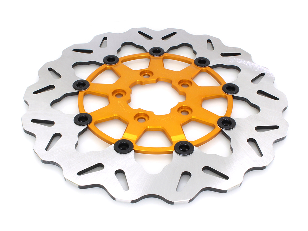 GBRAKES 11.8in. Front Wave Floating Disc Rotor with Gold Carrier. Fits Dyna 2006-2017, Softail 2015up, Sportster 2014-2021 & Some Touring 2008-2023