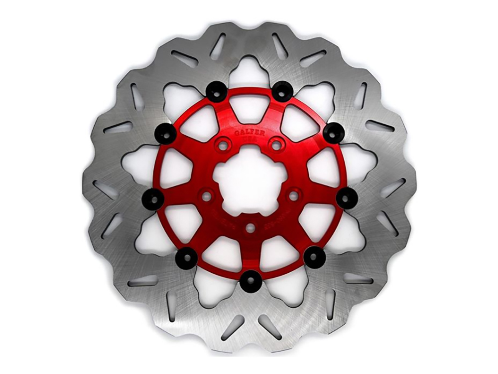GBRAKES 11.5in. Rear Floating Wave Disc Rotor with Red Carrier. Fits Big Twin 2000up & Sportster 2000-2010.