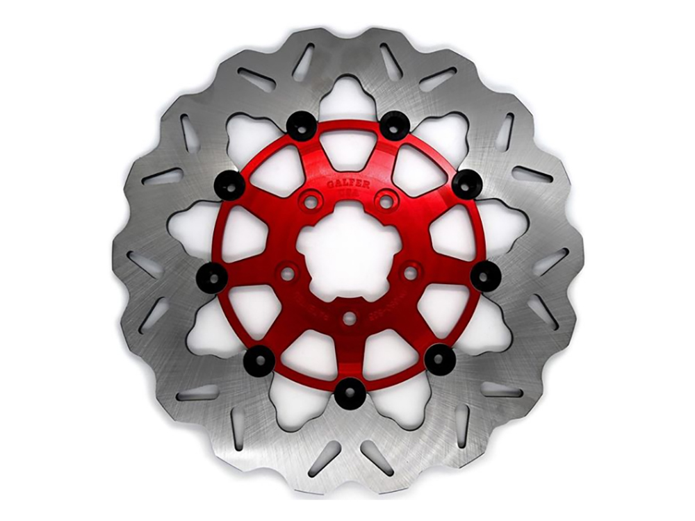 GBRAKES 11.8in. Front Wave Floating Disc Rotor with Red Carrier. Fits Dyna 2006-2017, Softail 2015up, Sportster 2014-2021 & Some Touring 2008-2023