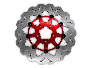 GBRAKES 11.8in. Front Wave Floating Disc Rotor with Red Carrier. Fits Dyna 2006-2017, Softail 2015up, Sportster 2014-2021 & Some Touring 2008-2023 GBRAKES 11.8in. Front Wave Floating Disc Rotor with Red Carrier. Fits Dyna 2006-2017, Softail 2015up, Sportster 2014-2021 & Some Touring 2008-2023