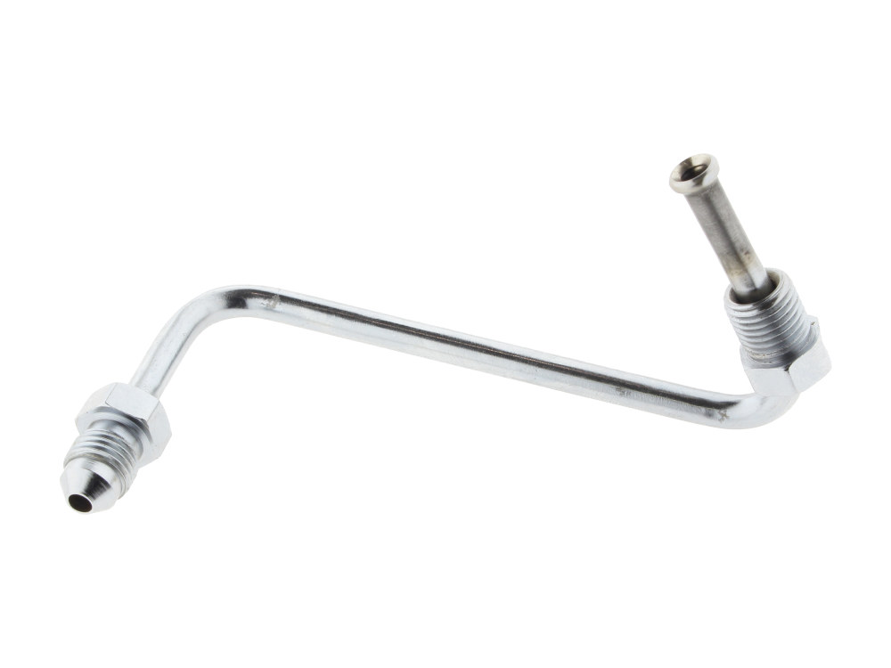 Goodridge Brake Line S-Bend Adapter. Fits on the Front Triple Tree T-piece when using Braided Brake lines. AN3 Male x 3/8in.-24 Inverted Flare Male.