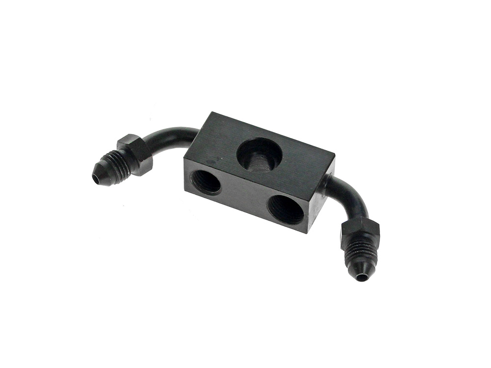 Goodridge ABS Front Brake Line Adapter – Black. Fits Dyna 2012-2017 with Single Disc