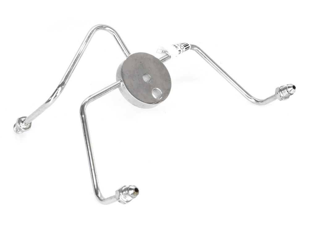 Goodridge AN3 Front Dual Disc Brake Tee – Chrome. Fits Wide Glide Front Ends with Dual Disc Rotors.