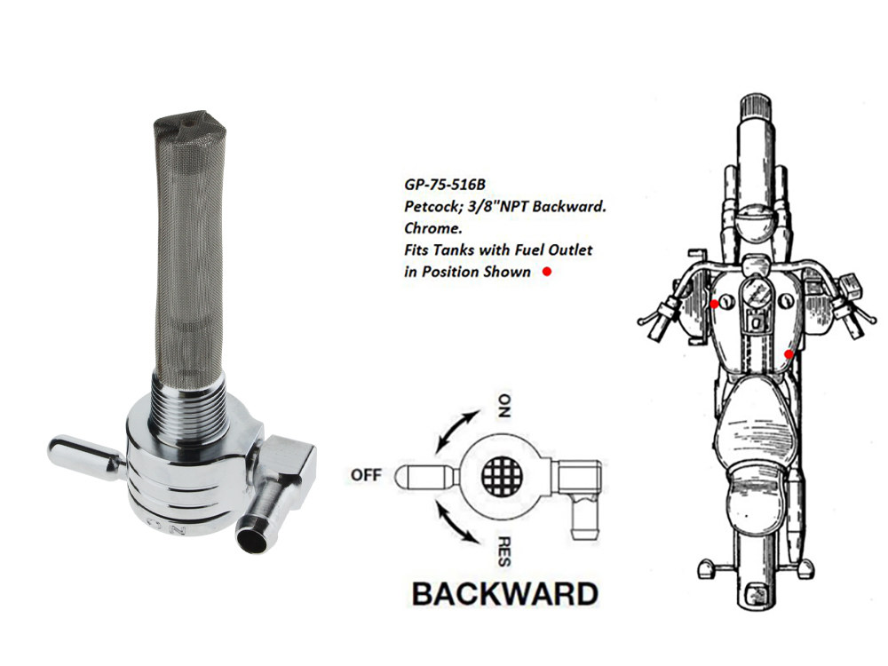 GOLAN FUEL TAPS High-Flow Fuel Tap / Petcock with 3/8in. NPT Thread & 5/16in. Backward Facing Fuel Outlet – Chrome