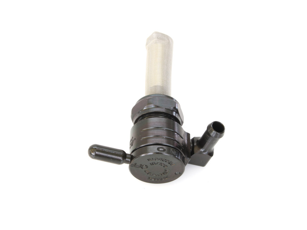 GOLAN FUEL TAPS High-Flow Fuel Tap / Petcock with 22mm Thread & 5/16in. Backward Facing Fuel Outlet – Black. Fits Softail 1984-2006, Dyna 1991-2006, FXR 1982-1994, Touring 1988-2006, Sportster 1975-2006 & 4Spd Big Twin 1975-1986