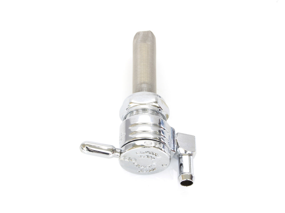 GOLAN FUEL TAPS High-Flow Fuel Tap / Petcock with 22mm Thread & 5/16in. Downward Facing Fuel Outlet – Chrome. Fits Softail 1984-2006, Dyna 1991-2006, FXR 1982-1994, Touring 1988-2006, Sportster 1975-2006 & 4Spd Big Twin 1975-1986