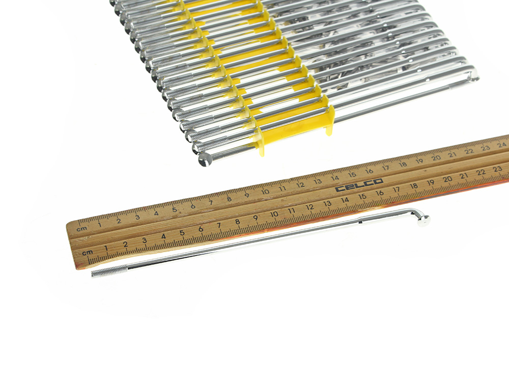 Rollies Speed Shop 16in. Spokes – Chrome. Fits Original Style H-D Deep Drop Center Rim when used in conjunction with 1936-1996 H-D style Rear Hub or H-D Style Wide Glide Front Hub.