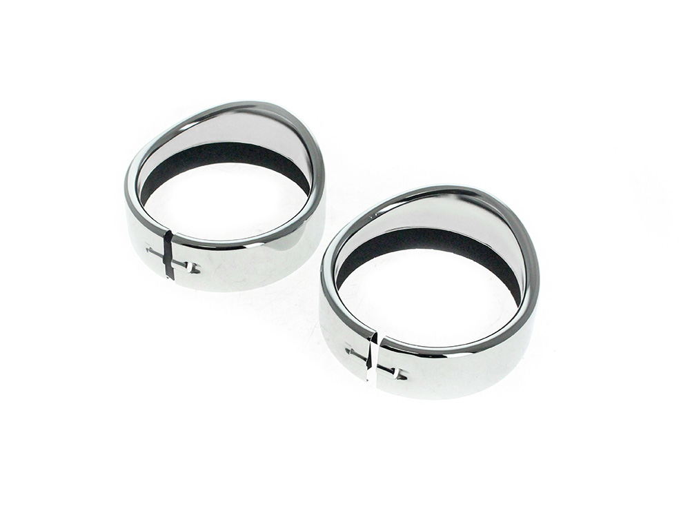 Rollies Speed Shop Peaked Visor Style 4-1/2in. Passing Lamp Trim Ring – Chrome. Fits Big Twin 1969up