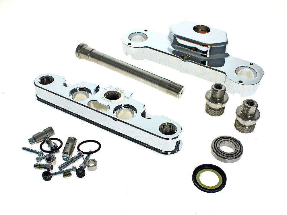 Hawg Halters 6 Degree Raked Triple Tree Kit – Chrome. Fits FL Softail 1986-2017 with 26in. Wheel Upgrade.