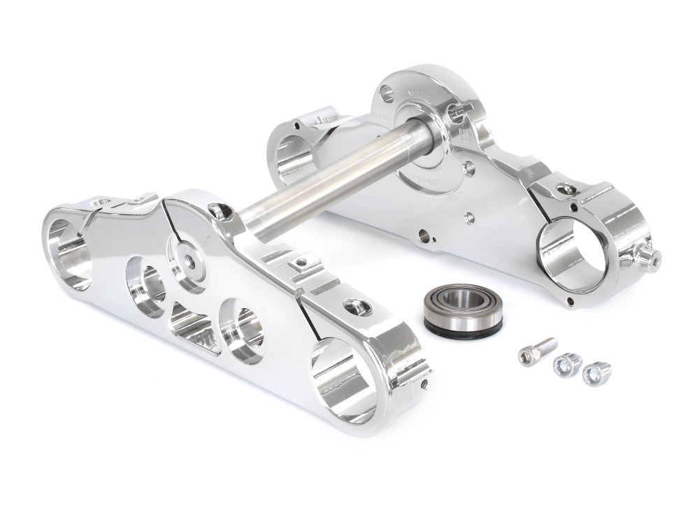 Hawg Halters 6 Degree Raked Triple Tree Kit – Chrome. Fits Softail Deluxe & Heritage Softail Classic 2018up with 26in. Wheel Upgrade or Trike Conversion.